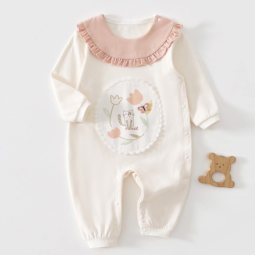 Baby Xmas Clothing - Baby Kerst Onesies Katoenen Ruches Bloemen