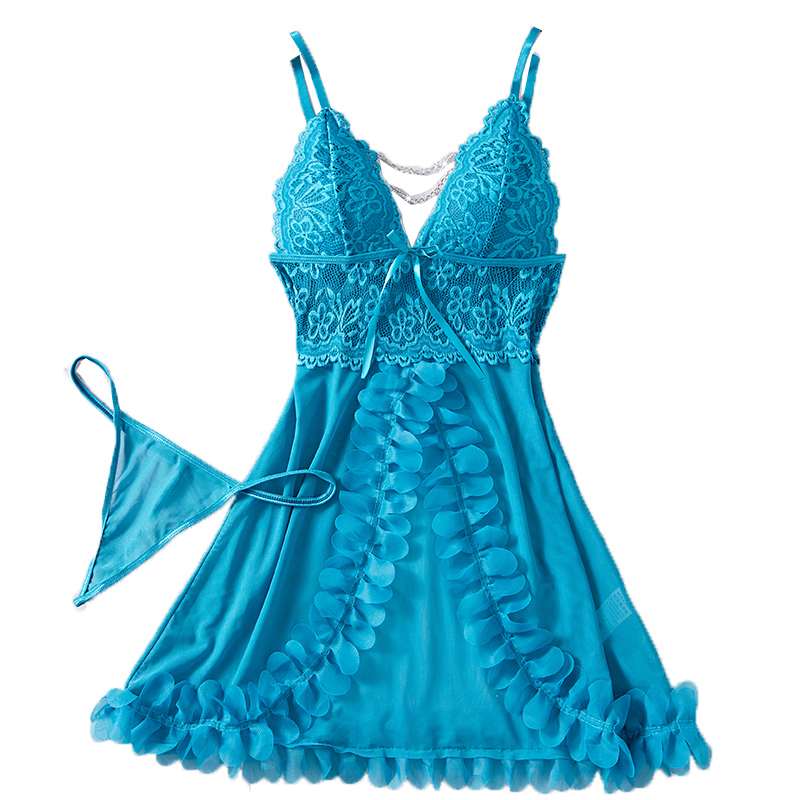 Baby Shop Clothing - Doorzichtige blauwe kanten sling-nachtkleding string tweedelig